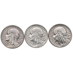 II RP, Zestaw 5 złotych 1932-34 Głowa kobiety