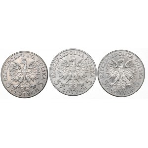II RP, Zestaw 5 złotych 1932-34 Głowa kobiety