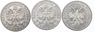II RP, Zestaw 5 złotych 1932-34 Głowa kobiety