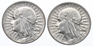 II RP, sada 5 zlatých kusov 1933-34 Hlava ženy