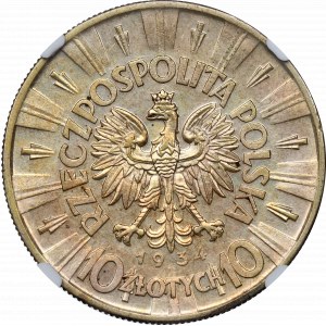 II RP, 10 zloty 1934 Piłsudski - NGC AU Det.