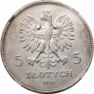 II RP, 5 oro 1930 Stendardo - NGC AU Det.