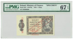 II RP, 1 złoty 1938 H - PMG 67 EPQ WZÓR