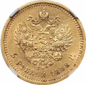 Rusko, Alexandr III, 5 rublů 1888 - NGC MS61