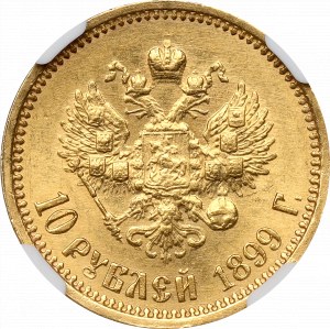 Rusko, Mikuláš II, 10 rublů 1899 AГ - NGC MS62