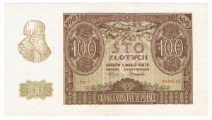 GG, 100 zloty 1940 - C - SERIE RARA