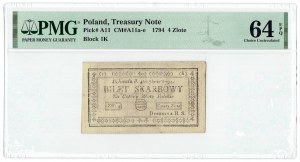 Insurekcja kościuszkowska, 4 złote 1794 - (1) (K) PMG 64 EPQ odwrócony świecznik