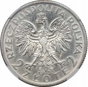 II RP, 2 zloty 1933 Tête de femme NGC UNC Det.