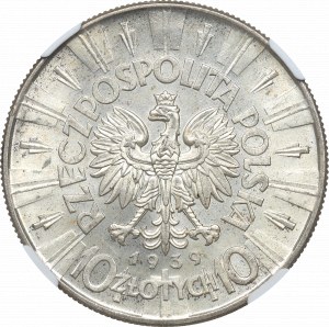 II RP, 10 zloty 1939 Piłsudski - NGC MS63