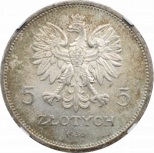 II RP, 5 złotych 1930 Sztandar - NGC AU 58