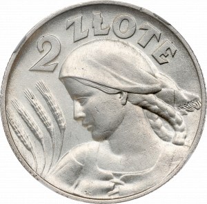 2. republika, 2 zlaté 1925 (tečkované), uši londýnské ženy - NGC UNC Det.