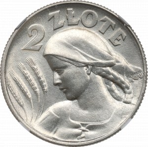 2a Repubblica, 2 oro 1925 (punteggiato), orecchie di donna di Londra - NGC UNC Det.