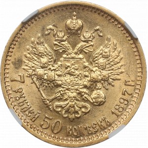 Russia, Nicholas II, 7 1/2 rouble 1897 АГ - NGC AU58
