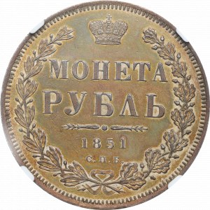 Russia, Nicholaus I, Rouble 1851 ПА - NGC AU Details