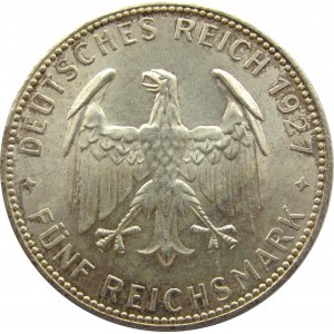 Niemcy, Republika Weimarska, 5 marek 1927 F, Stuttgart, 450 lat Uniwersytetu w Tubingen, UNC