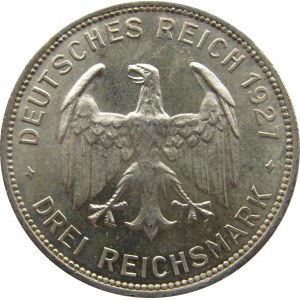 Niemcy, Republika Weimarska, 3 marki 1927 F, Stuttgart, 450 lat Uniwersytetu w Tubingen