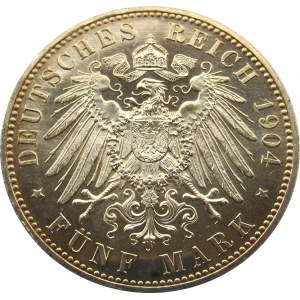 Niemcy, Meklemburgia-Schwerin, 5 marek 1904 A, Berlin, Złote Gody, UNC