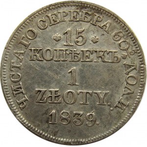 Mikołaj I, 15 kopiejek/1 złoty 1839 MW, Warszawa, ładne