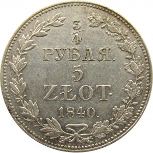 Mikołaj I, 3/4 rubla/5 złotych 1840 MW, Warszawa