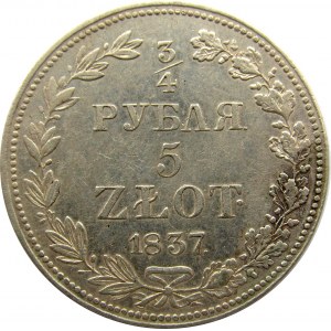 Mikołaj I, 3/4 rubla/5 złotych 1837 MW, Warszawa