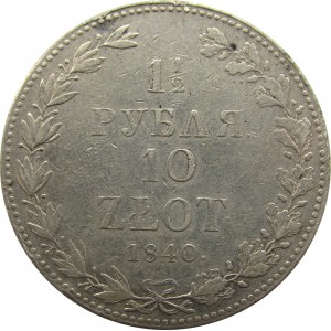 Mikołaj I, 1 1/2 rubla/10 złotych 1840 MW, Warszawa, rzadszy rocznik