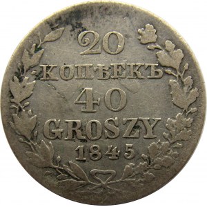 Mikołaj I, 20 kopiejek/40 groszy 1845 MW, Warszawa, rzadkie