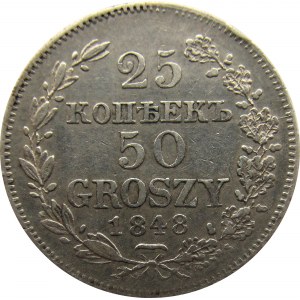 Mikołaj I, 25 kopiejek/50 groszy 1848 MW, Warszawa