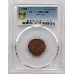 Austro-Węgry, 1 krajcar 1881, PCGS MS66RD