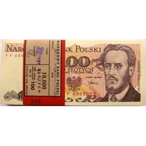 Polska, PRL, paczka bankowa 100 złotych 1988, seria PP