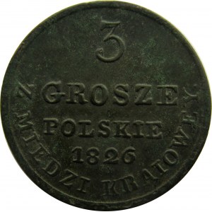 Mikołaj I, 3 grosze 1826 I.B. z miedzi krajowej, Warszawa