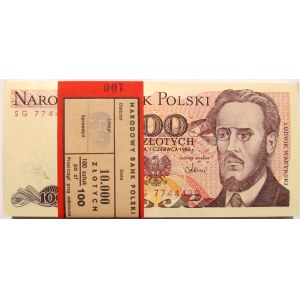 Polska, PRL, paczka bankowa 100 złotych 1986, seria SG
