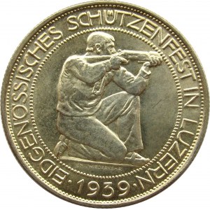 Szwajcaria, 5 franków 1939, zawody strzeleckie w Luzernie, UNC
