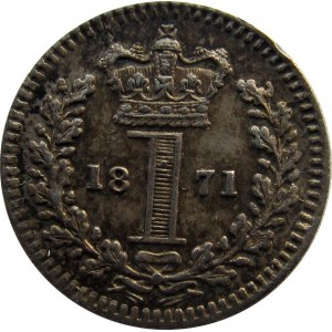Wielka Brytania, Wiktoria, 1 pens 1871, rzadszy typ monety