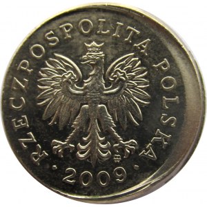 III RP, 20 groszy 2009, przesunięty stempel, niecentryczne bicie