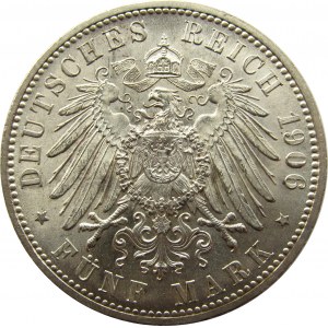 Niemcy, Badenia, 5 marek 1906, Złote Gody, Wspaniałe!! UNC