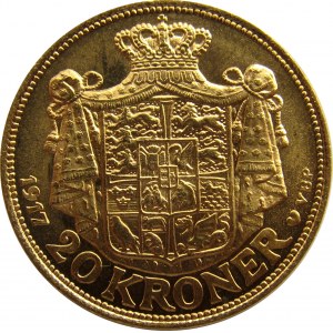 Dania, Christian X, 20 koron 1917, UNC