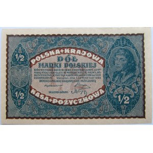 Polska, II RP, 1/2 marki 1920, UNC