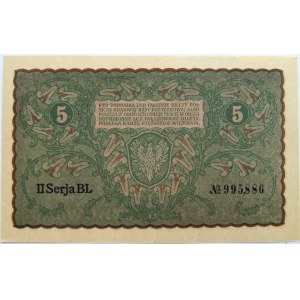 Polska, II RP, 5 marek 1919, II seria BL, UNC