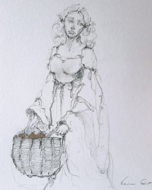 Karina GÓRA (geb. 1973), Mädchen mit einem Korb voller Granatäpfel, 2024