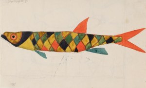 Andrzej Wróblewski (1927 Vilnius - 1957 Monti Tatra), [Pesce n. 198], [Schizzi di pesci] - opera bifacciale, 1948 ca.
