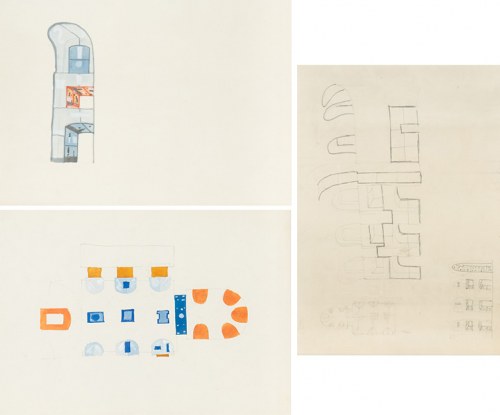 Jerzy Nowosielski (1923 Kraków - 2011 Kraków), Zestaw 3 szkiców do niezrealizowane projektu polichromii z kościoła akademickiego Katolickiego Uniwersytetu Lubelskiego, około 1961