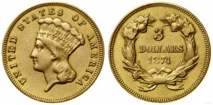 Spojené štáty americké (USA), 3 dolárov, 1874, Philadelphia