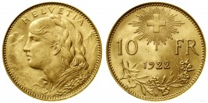 Szwajcaria, 10 franków, 1922 B, Berno