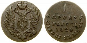 Polonia, 1 grosz polacco da rame domestico, 1824 IB, Varsavia