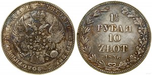 Pologne, 1 1/2 rouble = 10 zloty, 1836 MW, Varsovie