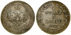 Poľsko, 3/4 rubľa = 5 zlotých, 1837 MW, Varšava