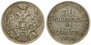 Poland, 30 kopecks = 2 zlotys, 1838 MW, Warsaw