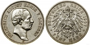 Allemagne, 5 marks, 1907 E, Muldenhütten