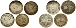 Velká Británie, sada: 4 x florin, 1856, 1858, 1871, 1901, Londýn