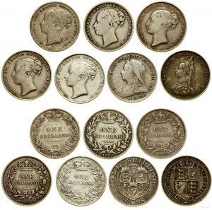 Great Britain, set: 7 x shilling, 1842-1898, London